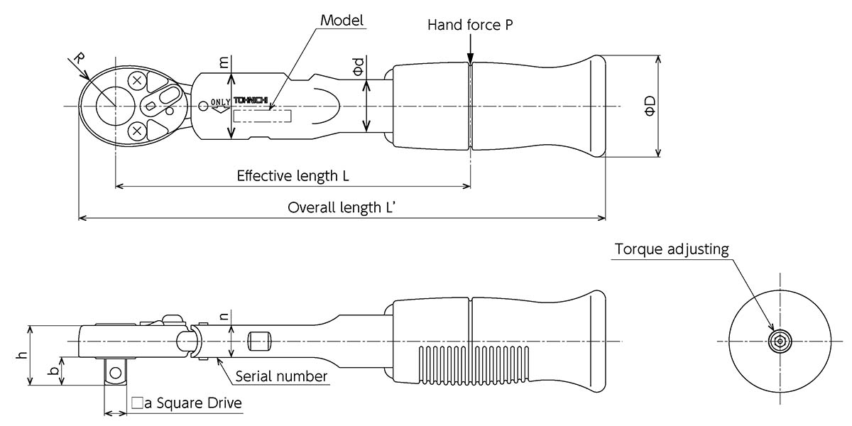 Tohnichi QSP280N3 3/4dr Preset Click Type Torque Wrench 40-280Nm, L665mm